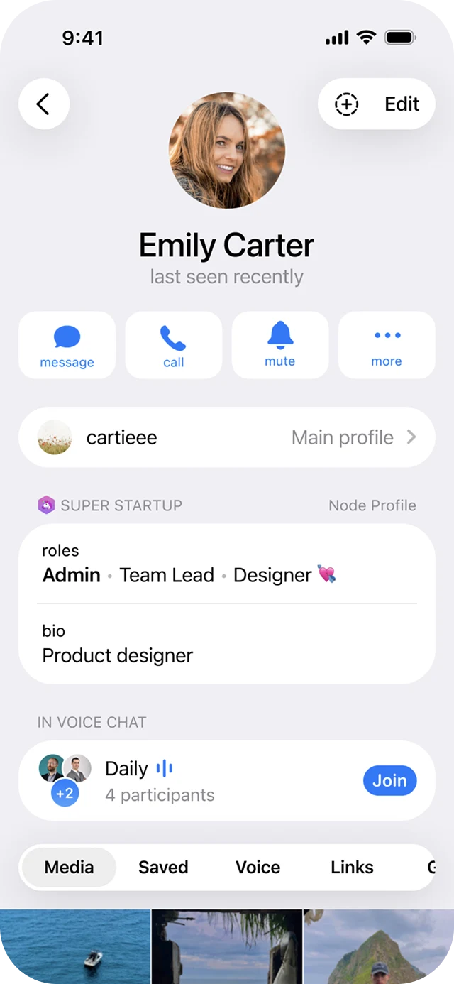 Telegram Node admin profile